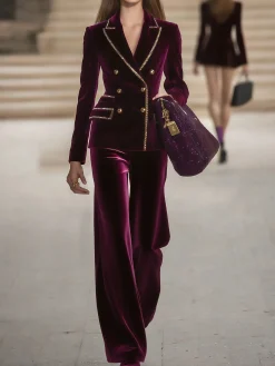 Elegant Buttoned Velvet Lapel Collar Blazer