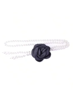 Elegant Camellia Flower Waist Chain Faux Pearls Necklace