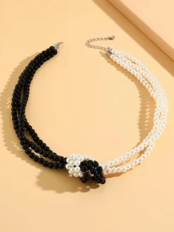 Elegant Color-block Faux Pearl Bead Multi-layer Necklace