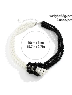 Elegant Color-block Faux Pearl Bead Multi-layer Necklace