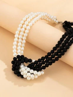 Elegant Color-block Faux Pearl Bead Multi-layer Necklace
