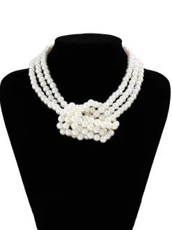 Elegant Color-block Faux Pearl Bead Multi-layer Necklace