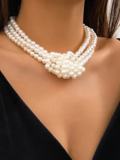 Elegant Color-block Faux Pearl Bead Multi-layer Necklace