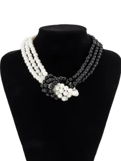 Elegant Color-block Faux Pearl Bead Multi-layer Necklace