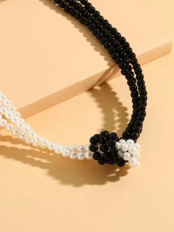 Elegant Color-block Faux Pearl Bead Multi-layer Necklace