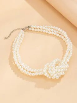 Elegant Color-block Faux Pearl Bead Multi-layer Necklace