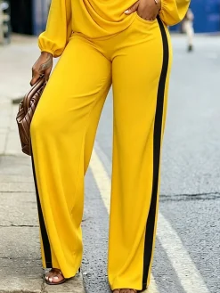 Elegant Color Block Split Joint Wide Leg Pants