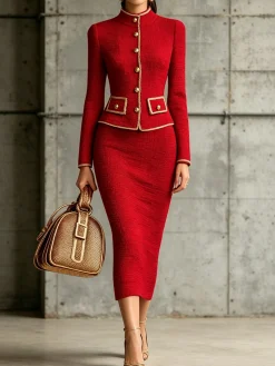 Elegant Color Block Webbing Mock Neck Sweater Cardigan