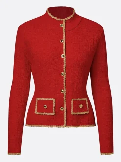 Elegant Color Block Webbing Mock Neck Sweater Cardigan