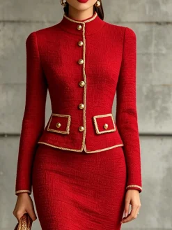 Elegant Color Block Webbing Mock Neck Sweater Cardigan
