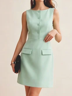 Elegant Crew Neck Dress With No
