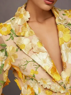 Elegant Exquisite Embroidered Floral Lapel Blazer