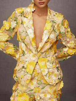 Elegant Exquisite Embroidered Floral Lapel Blazer