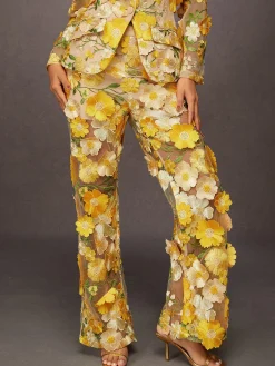 Elegant Floral Embroidery Pants