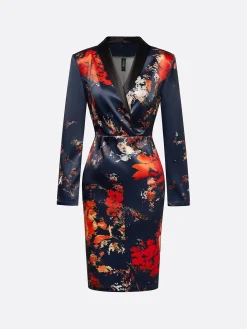 Elegant Floral Lapel Collar Knee Length Dress