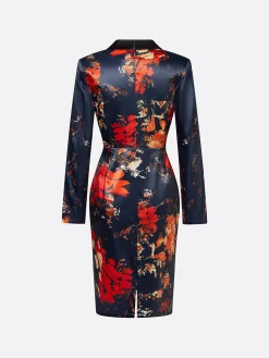 Elegant Floral Lapel Collar Knee Length Dress
