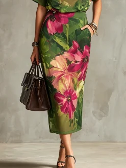 Elegant Floral Midi Skirt