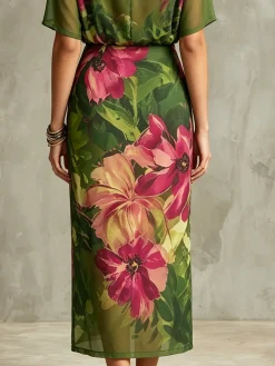 Elegant Floral Midi Skirt