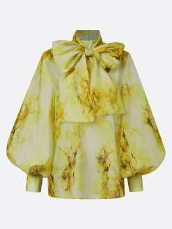 Elegant Floral Printing Balloon Sleeve Shirt