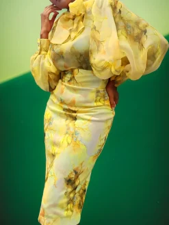 Elegant Floral Printing Balloon Sleeve Shirt