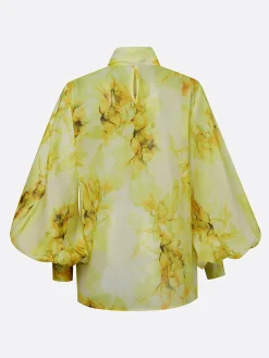 Elegant Floral Printing Balloon Sleeve Shirt