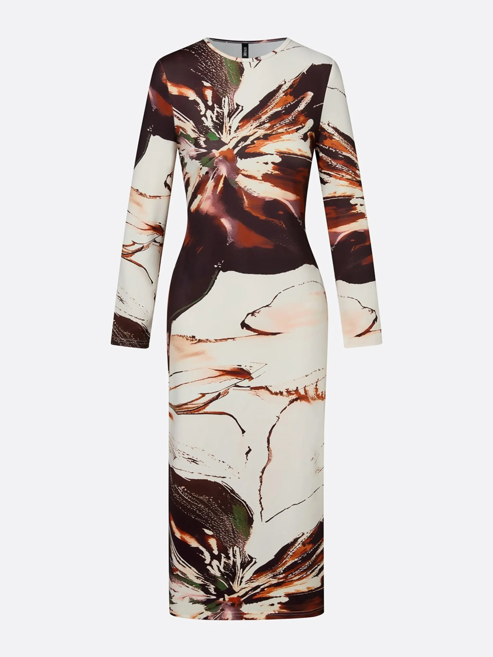 Elegant Floral Printing Crew Neck Midi Dress