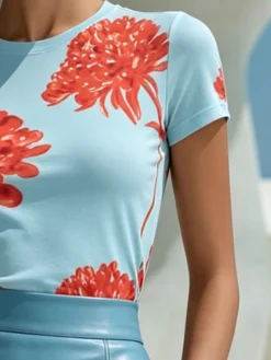 Elegant Floral Printing Crew Neck T-shirt