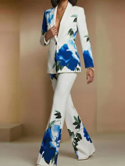 Elegant Floral Printing Flare Pants