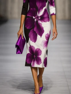 Elegant Floral Printing Midi Dress