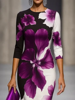 Elegant Floral Printing Midi Dress