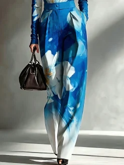 Elegant Floral Printing Straight Pants