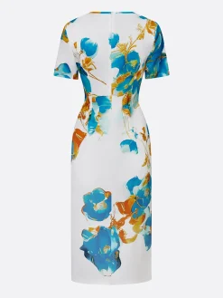 Elegant Floral Sheath Short Sleeve Round Neck Midi Dress