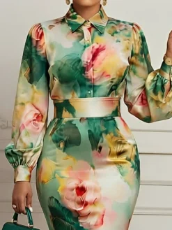 Elegant Floral Shirt Collar Long Sleeve Shirt