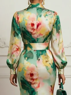Elegant Floral Shirt Collar Long Sleeve Shirt
