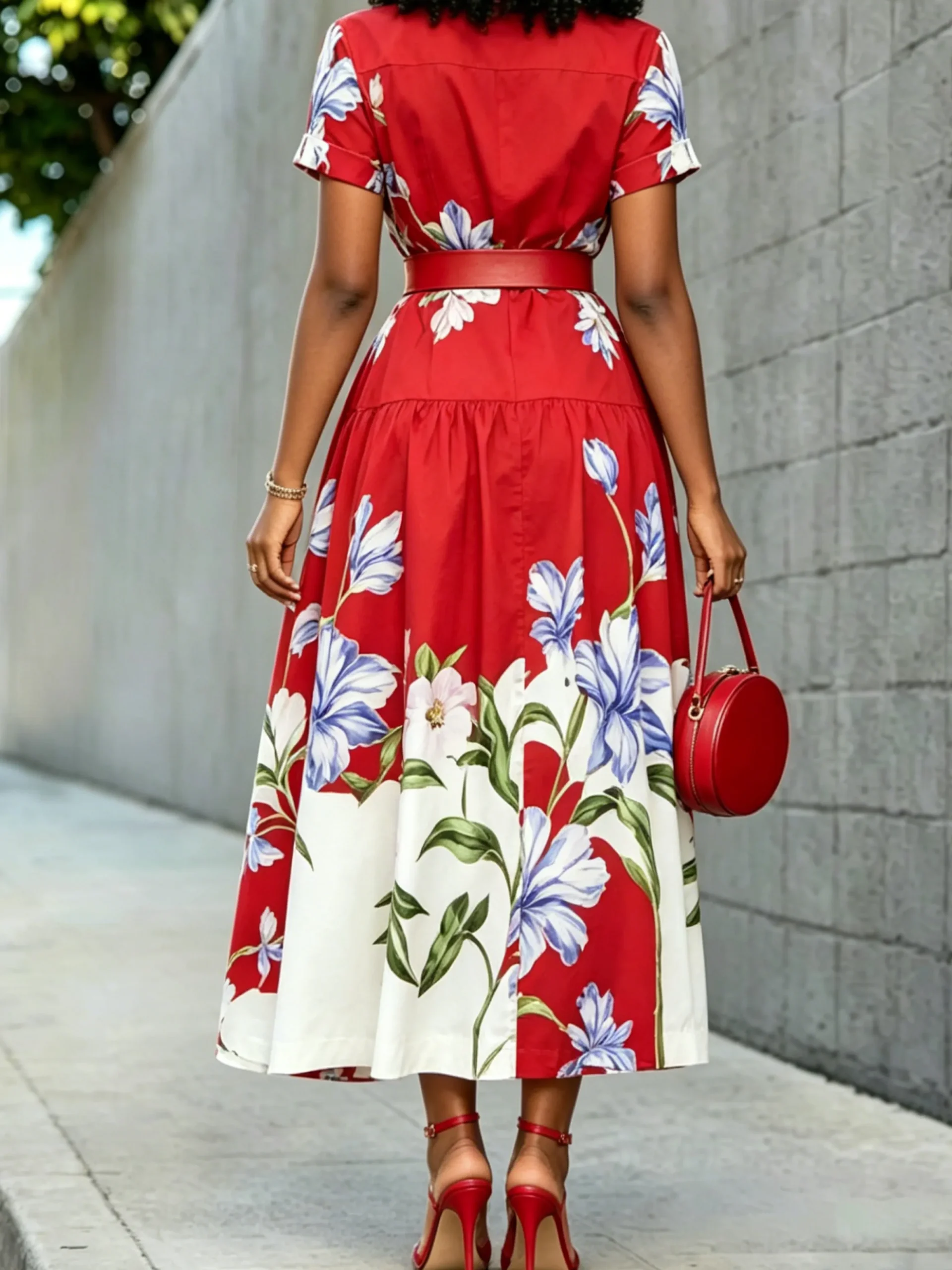 Elegant Floral Shirt Collar Maxi Dress No Belt