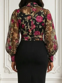 Elegant Floral Shirt Collar Shirt Belt