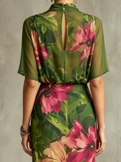 Elegant Floral Stand Collar Blouse