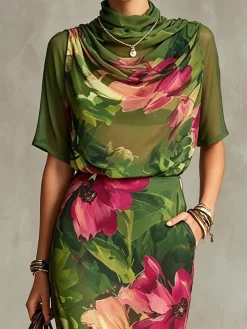 Elegant Floral Stand Collar Blouse