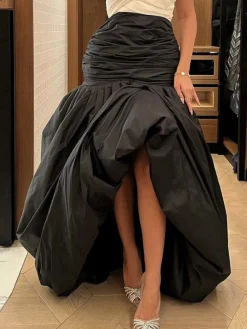 Elegant Gathered Plain Maxi Skirt