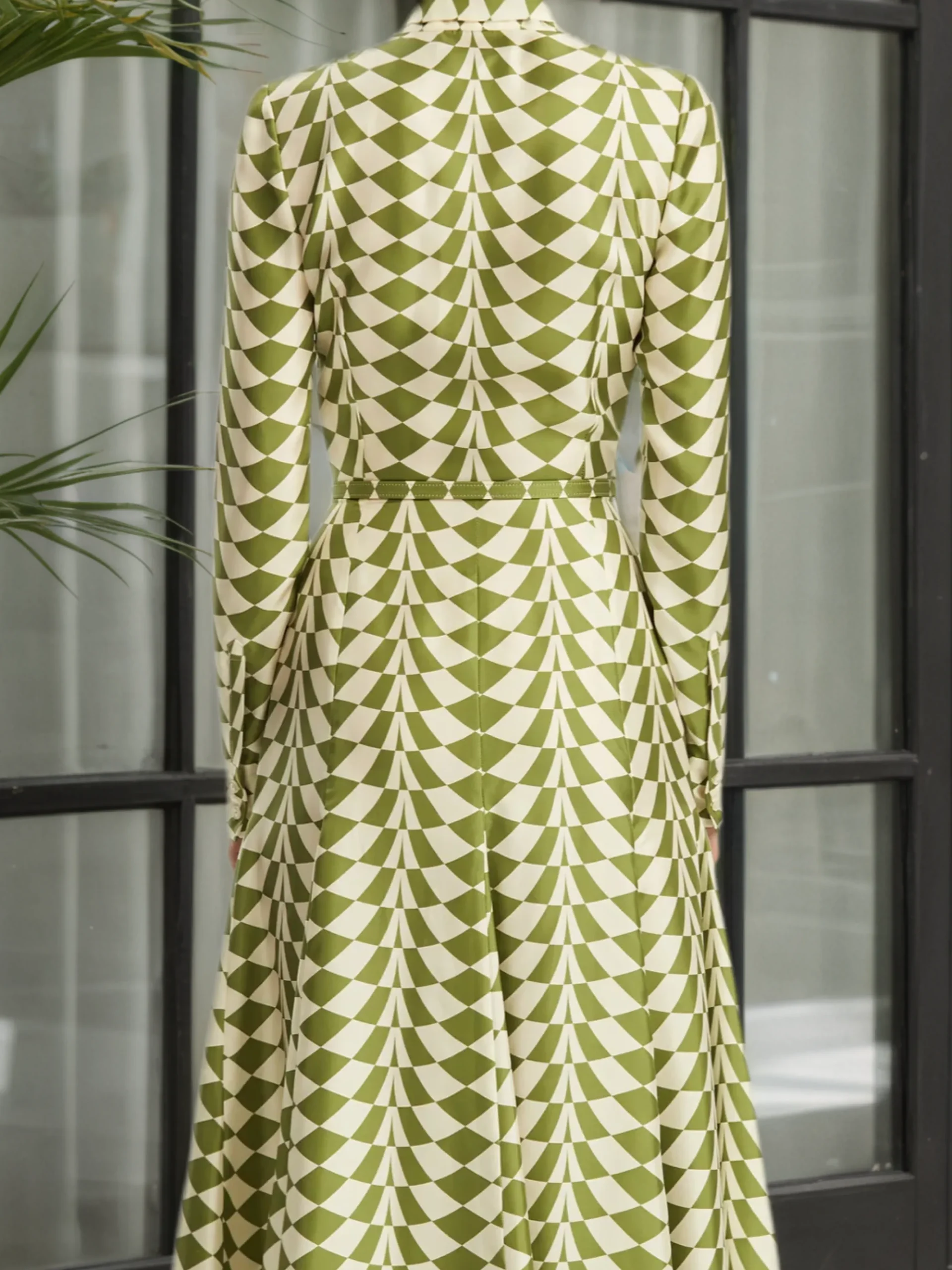 Elegant Geometric Mock Neck Midi Dress