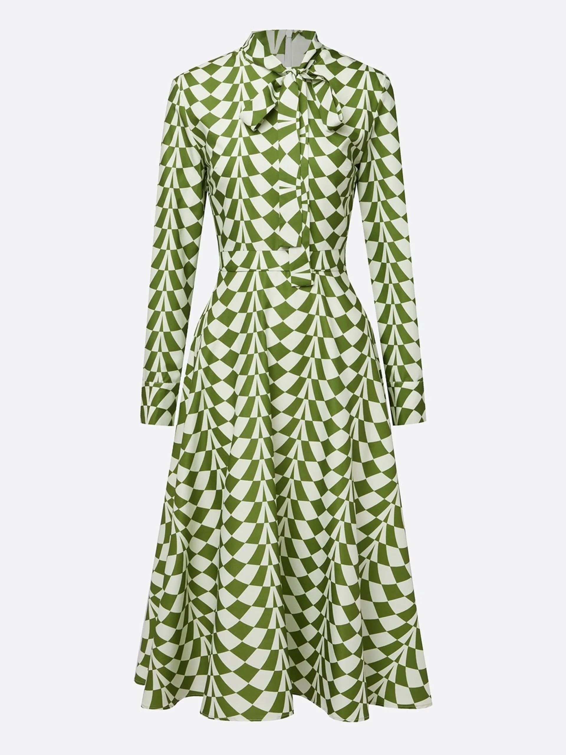 Elegant Geometric Mock Neck Midi Dress