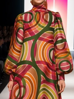 Elegant Geometric Printing Midi Dress