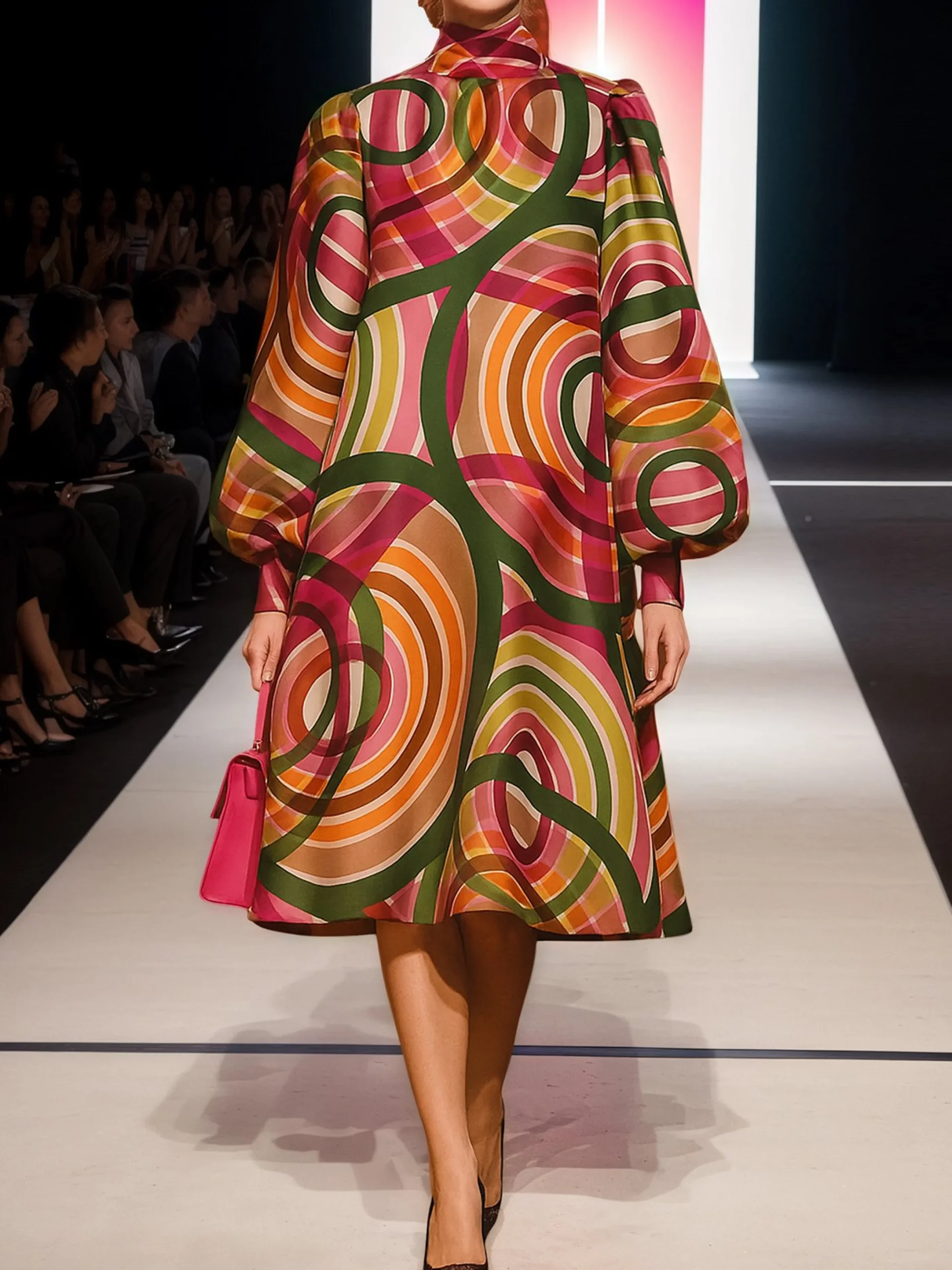 Elegant Geometric Printing Midi Dress