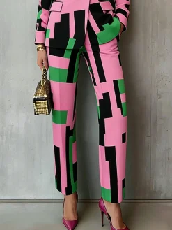 Elegant Geometric Printing Straight Pants