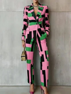 Elegant Geometric Printing Straight Pants