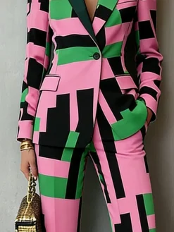 Elegant Geometric Printing Straight Pants