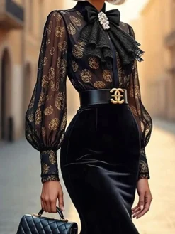 Elegant Geometric Printing Stand Collar Shirt