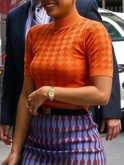 Elegant Geometric Short Sleeve Sweater
