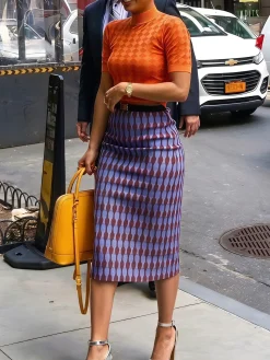 Elegant Geometric Short Sleeve Sweater