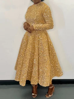 Elegant Glitter Big Hemline Party Dress